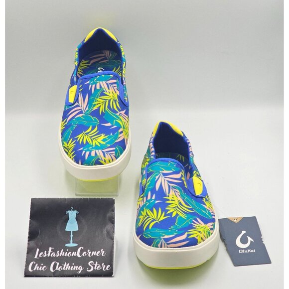 NWT OluKai Men's Laeahi Pai Sunset Blue Aloha Canvas Slip-On Sneakers Sz 10 2845 - Picture 2 of 16